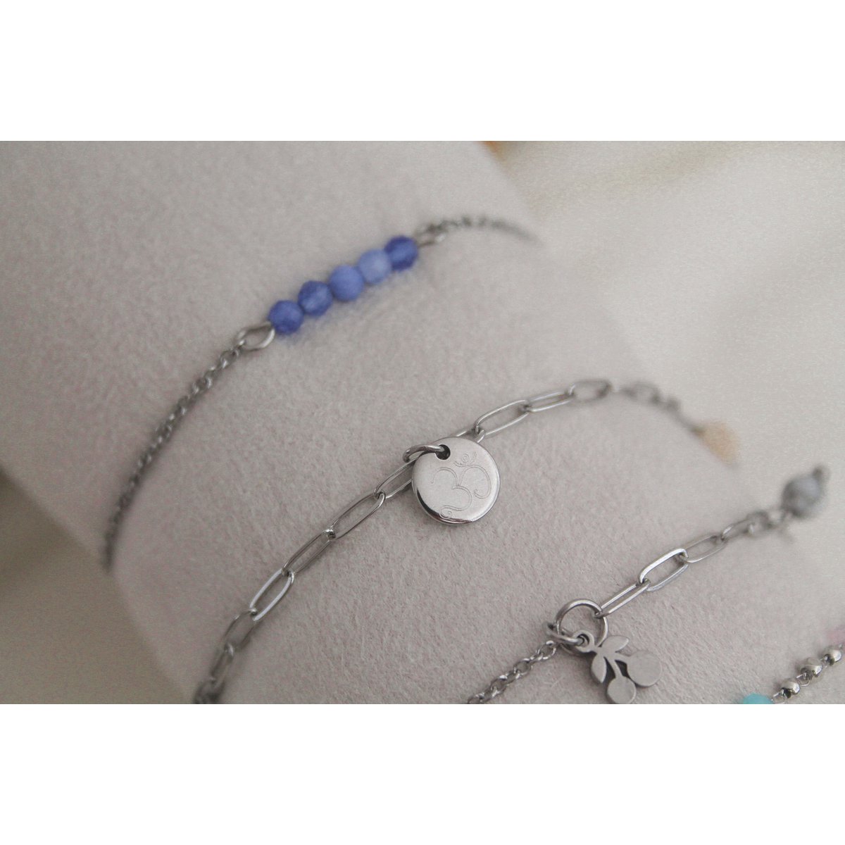 Bracelet Blue Aventurine & Palm Leaf - Silver