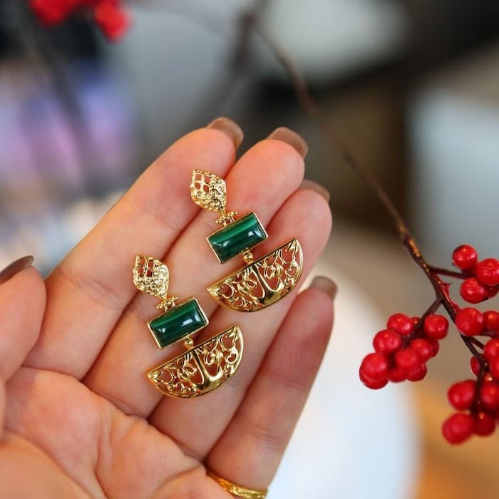 Royal Style Drop Earrings with Malachite