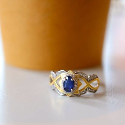 Sapphire Crown Ring - Real Sapphire - adjustable