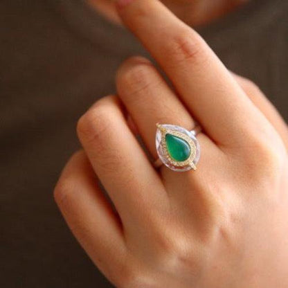 Royal Pear-cut Green Onyx Ring - adjustable