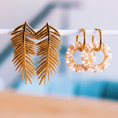 Stainless steel earring with round facet pendant – nude shades