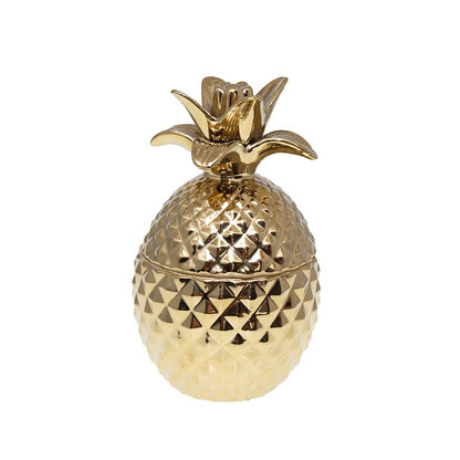 Decorative pineapple box in golden ceramic 13x13x22.5cm