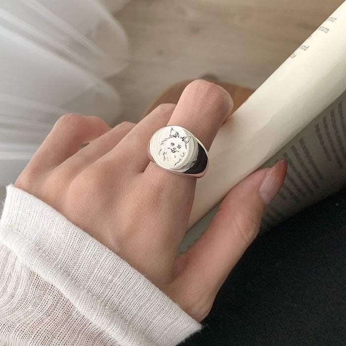 Pomeranian Dog Signet Ring