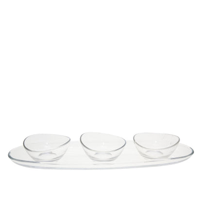 Aperitif set of 3 cups on transparent plateau 50cm