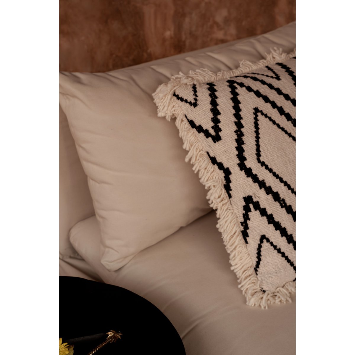 The Sahara Diamond Cushion Cover - Natural Black