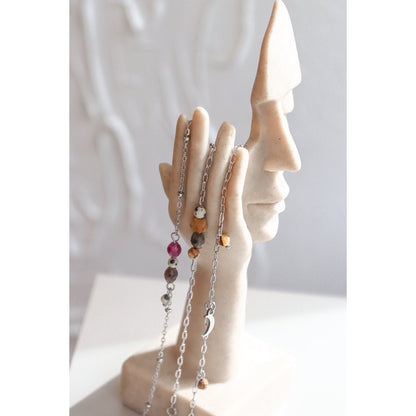 Paperclip Bracelet Gemstones & Moon - Silver