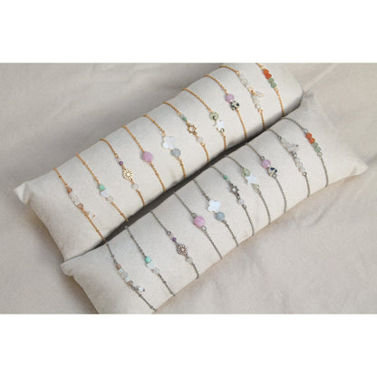 Bracelet Shell Clover & Aquamarine - Gold