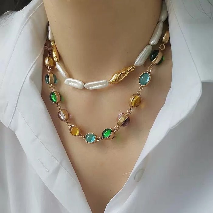 Vintage Rainbow Stones Necklace & Bracelet Set