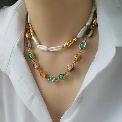 Vintage Rainbow Stones Necklace & Bracelet Set