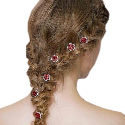 Romantic Red Rose Bridal Hairpins-One set of 8