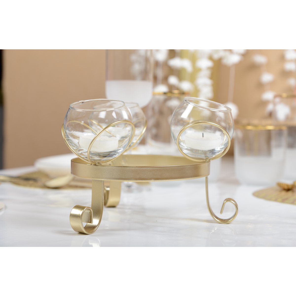 TRIPLE GOLD CANDLE HOLDER