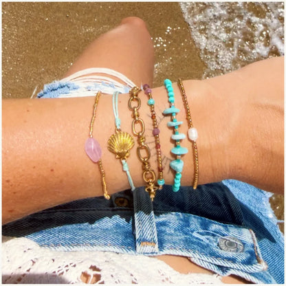 Satin bracelet with shell - mint