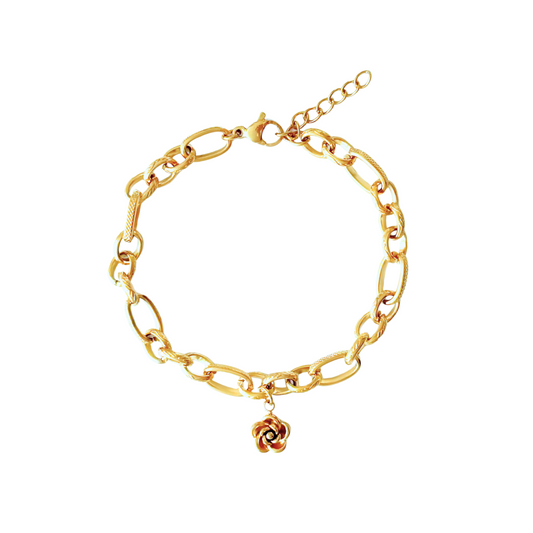 Curious Schakel & Flower Bracelet - Gold