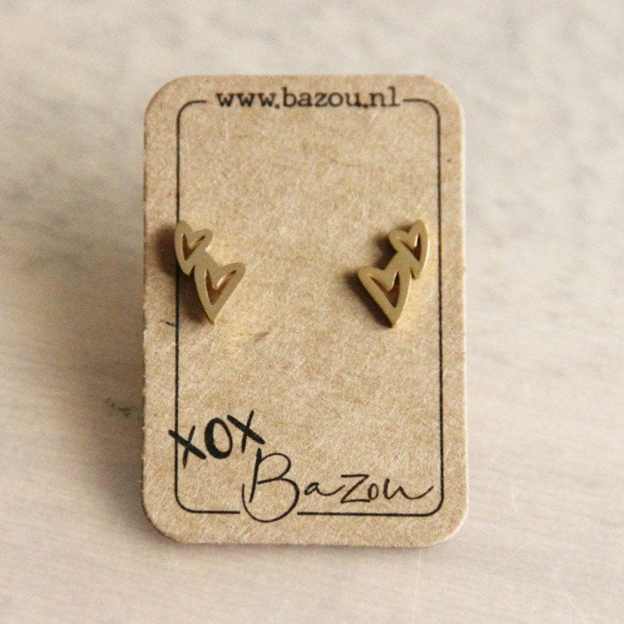 OS440 - Stainless steel ear studs double heart - gold