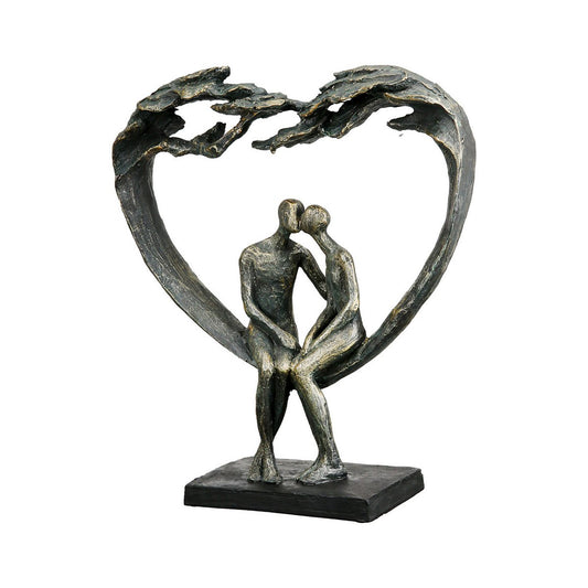 Sculpture Heart Kiss under Tree H.30 cm