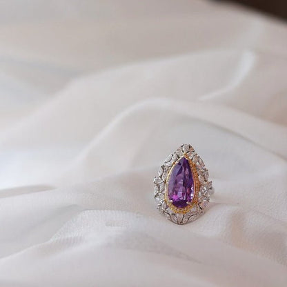 Royal Style Pear-cut Amethyst Ring - Adjustable