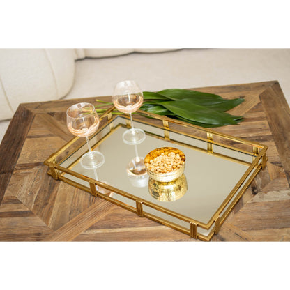Golden rectangular mirror tray 56x36x5cm