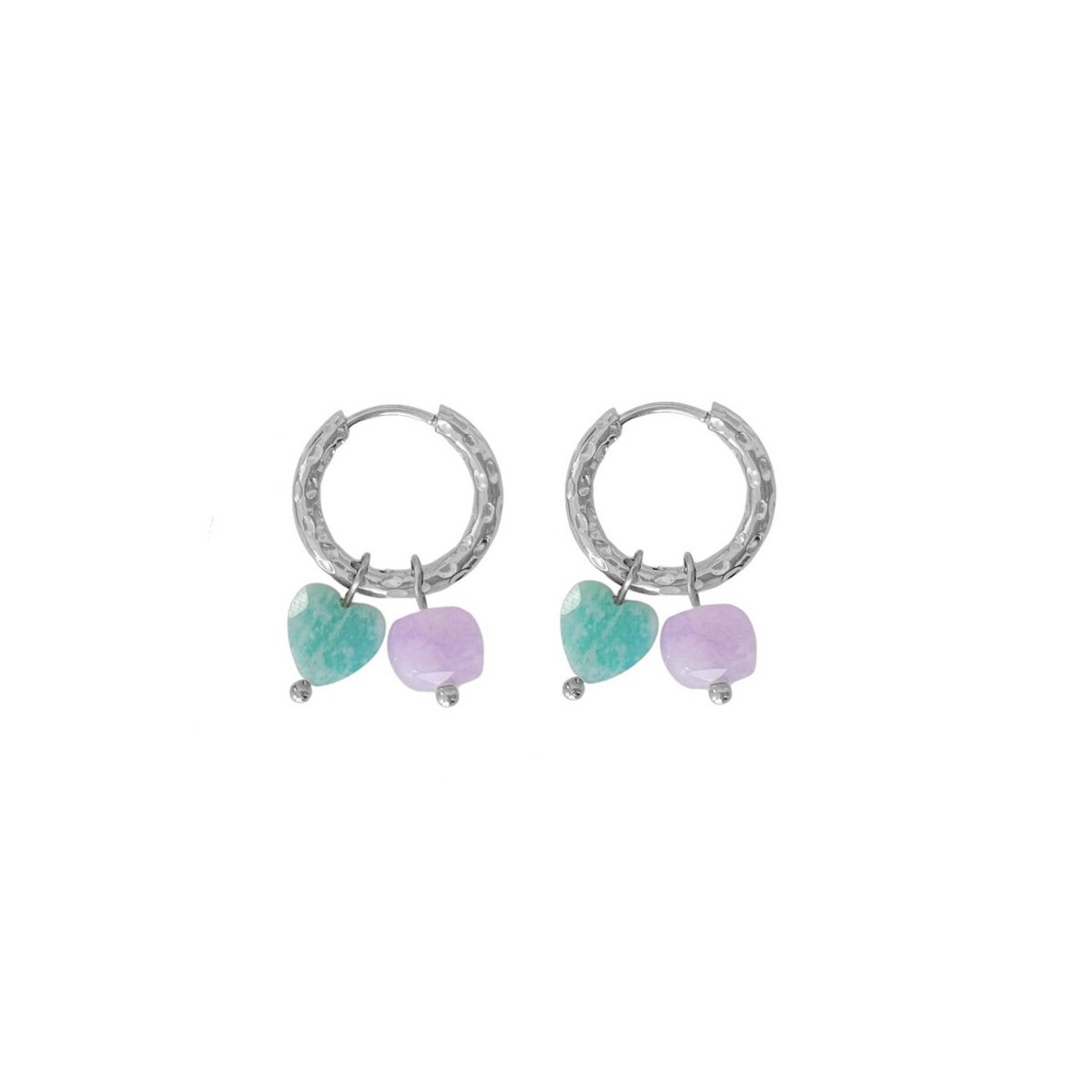 Earrings Amazonite Heart & Lavender Jade - Silver