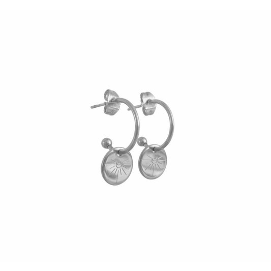 Earrings Crescent Moon Engraving - Silver