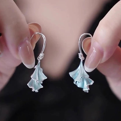 Light Blue Ginkgo Leaf Silver Earrings