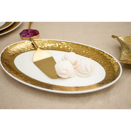 White and gold oval dish 36.5cm