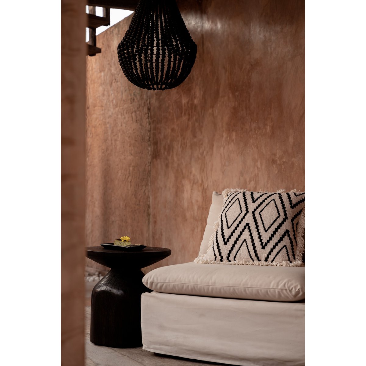 The Sahara Diamond Cushion Cover - Natural Black