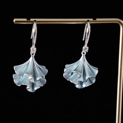 Light Blue Ginkgo Leaf Silver Earrings