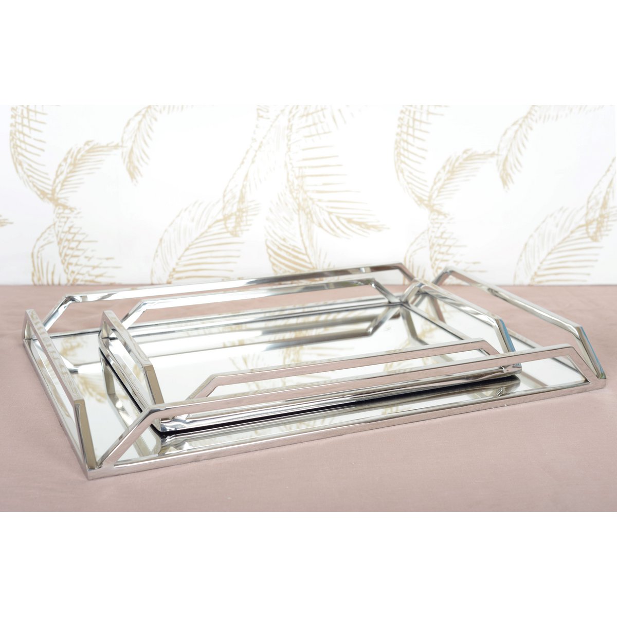 RECTANGULAR SILVER MIRROR TRAY 56x36x5CM