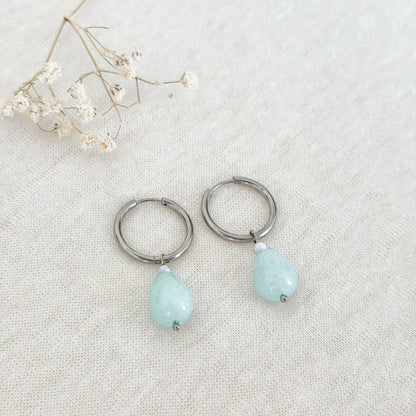 Amazonite drop earrings - Silver