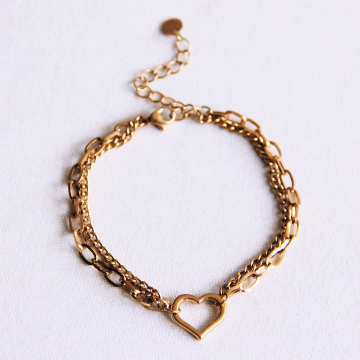 Double link bracelet with open heart - gold