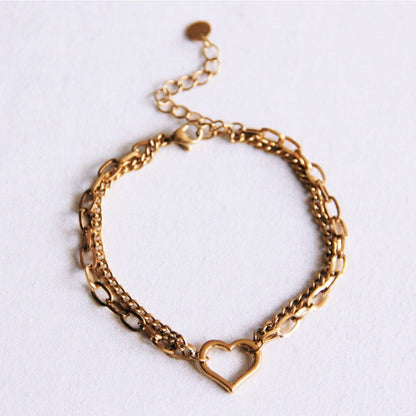 Double link bracelet with open heart - gold