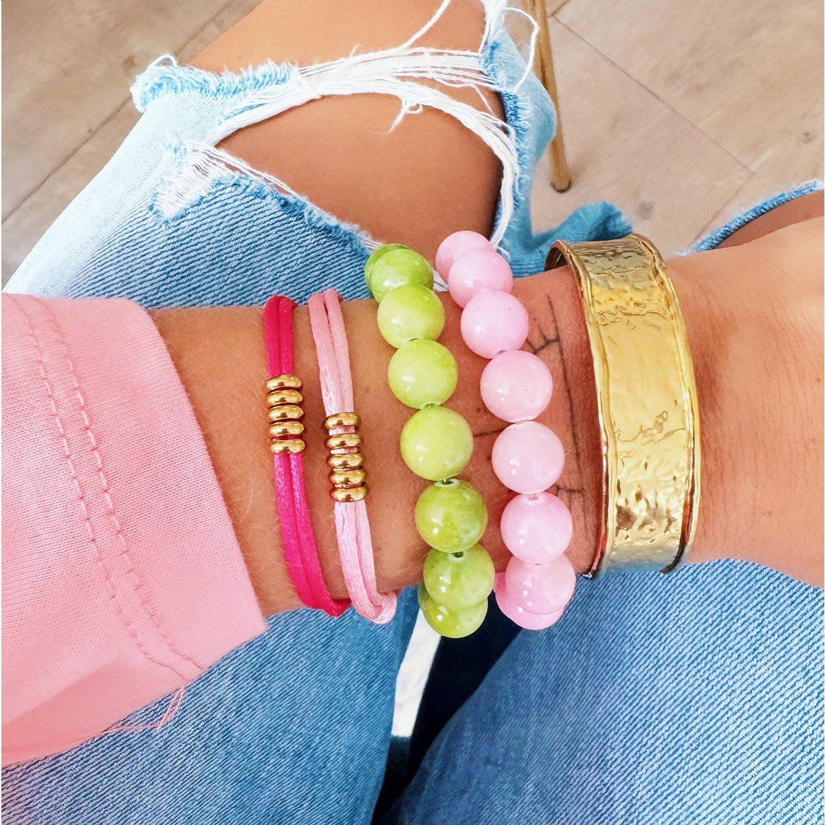 Natural stone bead bracelet XL - orange