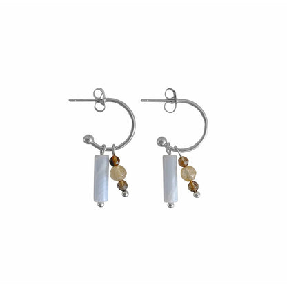 Aquamarine, Smoky Quartz and Citrine Earrings - Silver