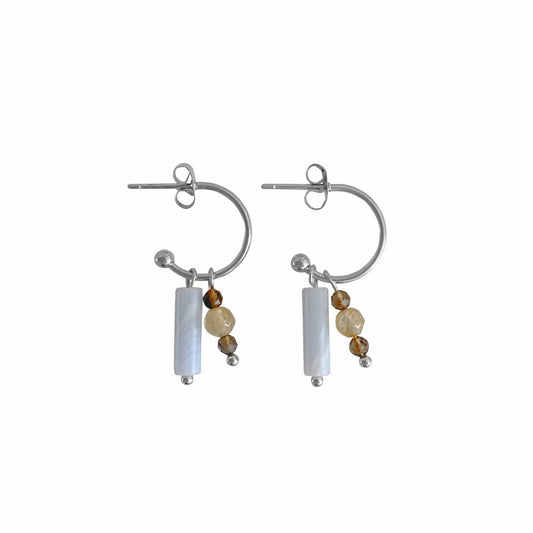 Aquamarine, Smoky Quartz and Citrine Earrings - Silver