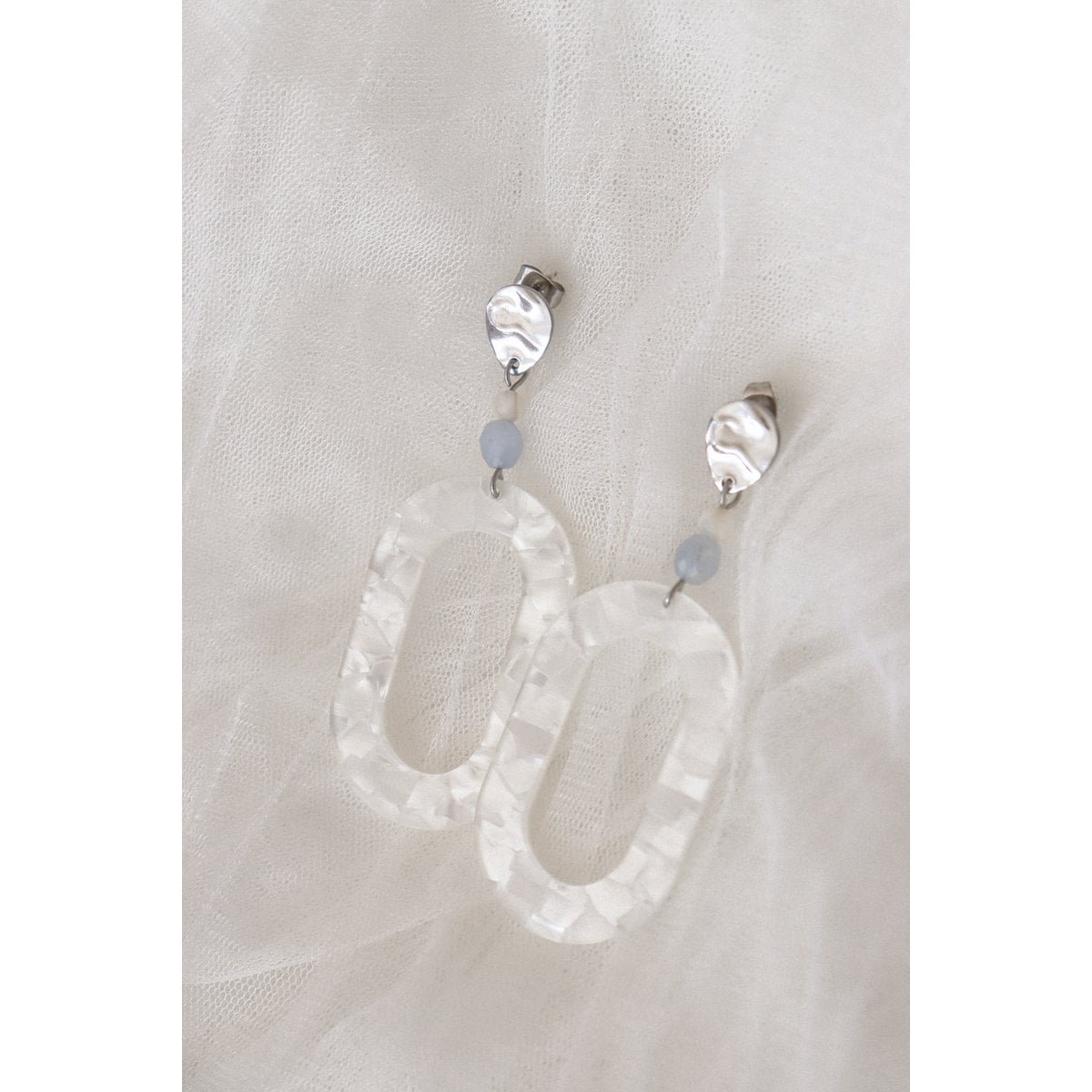 Statement Earrings Shell & Aquamarine - Silver