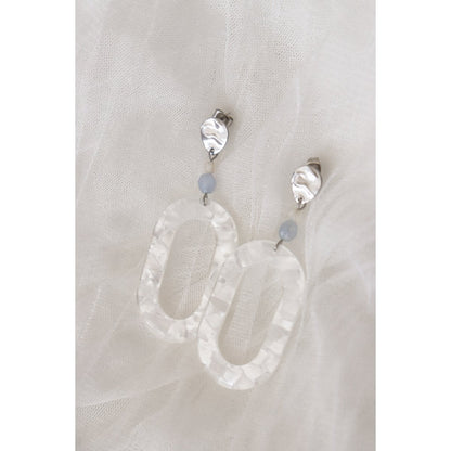 Statement Earrings Shell & Aquamarine - Silver