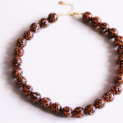 Resin beaded necklace XL - leopard print