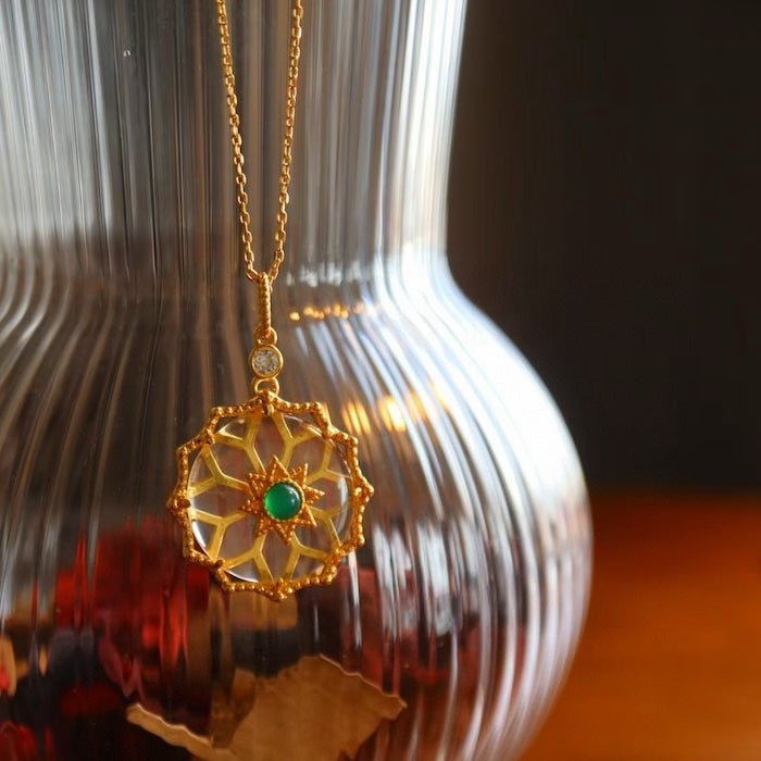 Clear Quartz Crystal Flower Pendant Necklace