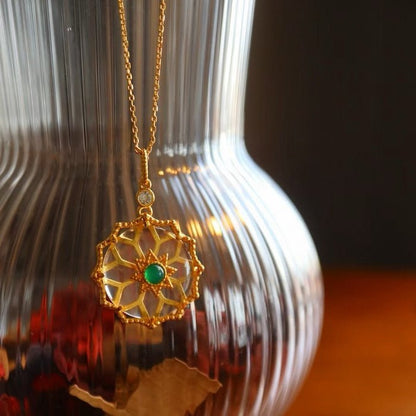 Clear Quartz Crystal Flower Pendant Necklace