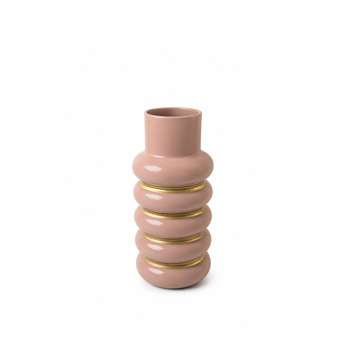 Corrugated vase in pink and gold metal 12.4x12.4x27cm