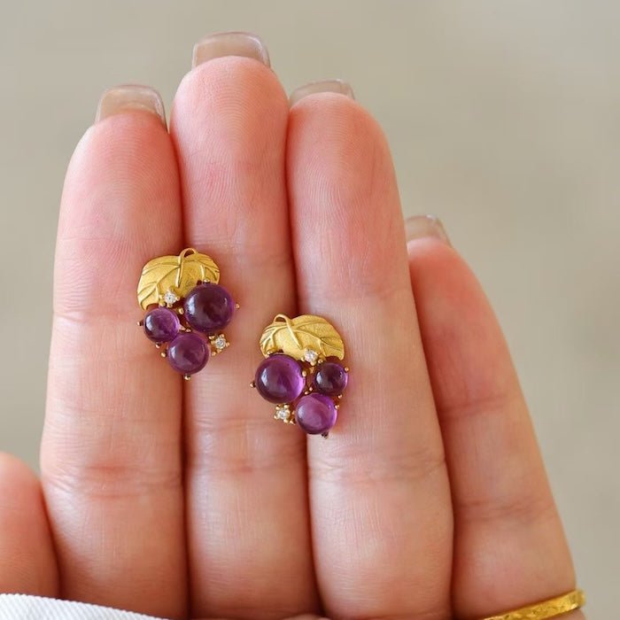 Delicate Grape Design Amethyst Ear Studs