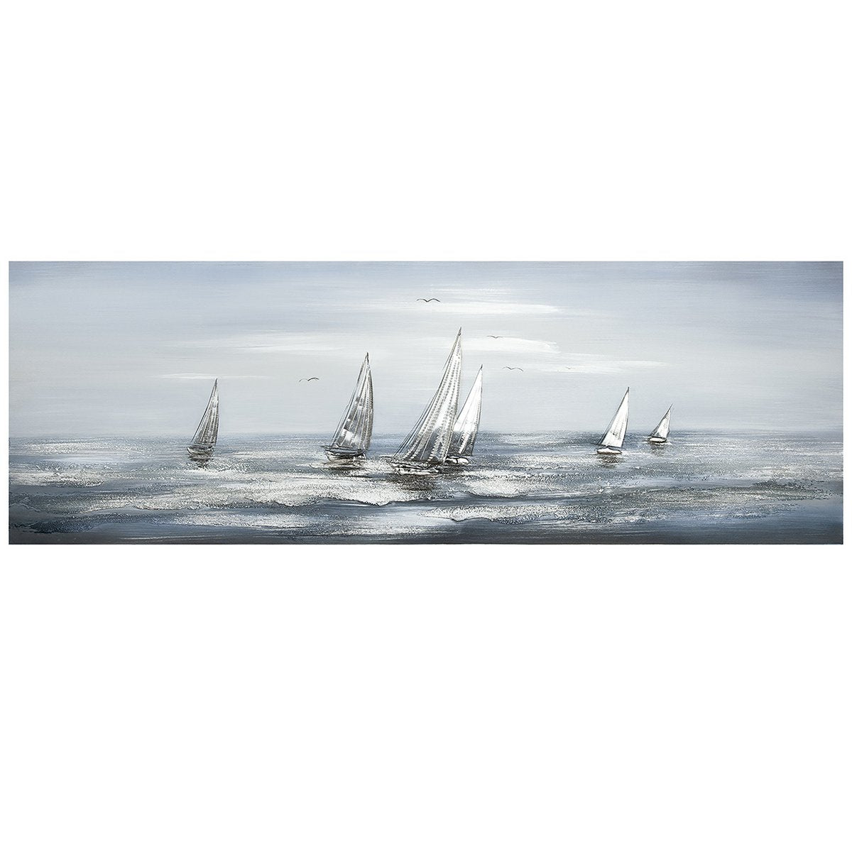 Aluminum/linen picture painting "Silver Regatta"