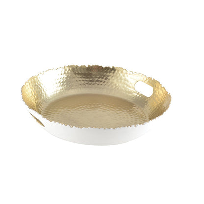 PLATEAU ROND BLANC ET DORE MARTELE 33X33X5.5CM