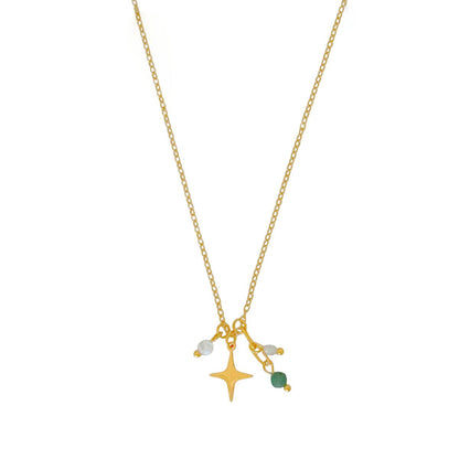 Emerald and Moonstone Star Necklace - Gold