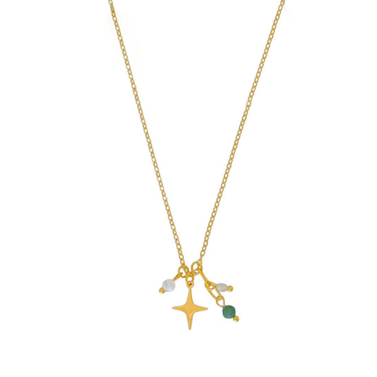 Emerald and Moonstone Star Necklace - Gold