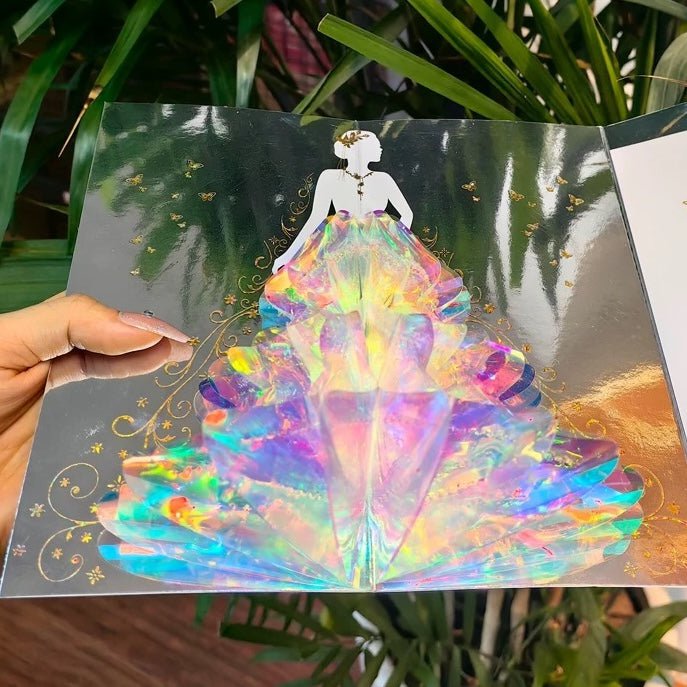 3D Wedding Card - Sparkling Lady with Wedding Dress Design