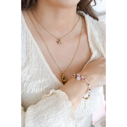 Rose Quartz & Lepidolite Necklace - Gold