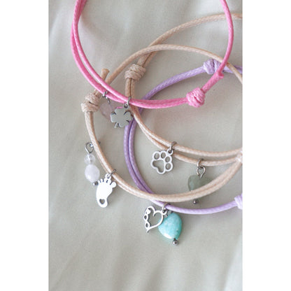 Wax Cord Bracelet Baby Foot, Jade and Labradorite - Silver