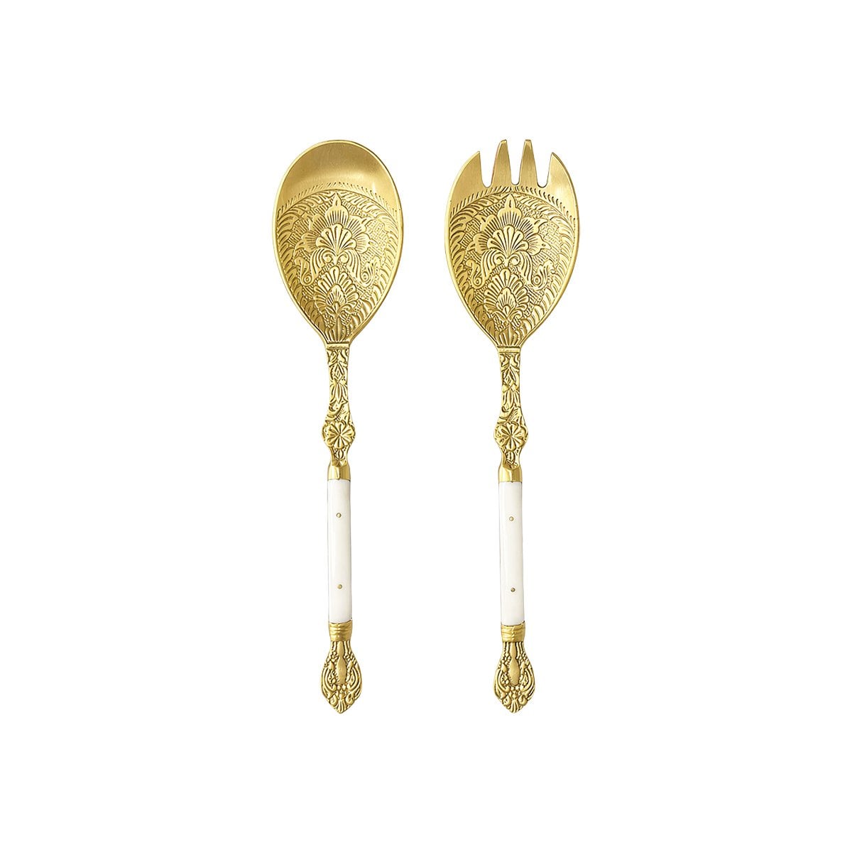 Golden oriental salad servers