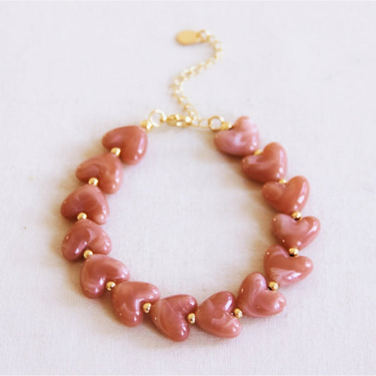 Resin heart bead bracelet XL - salmon